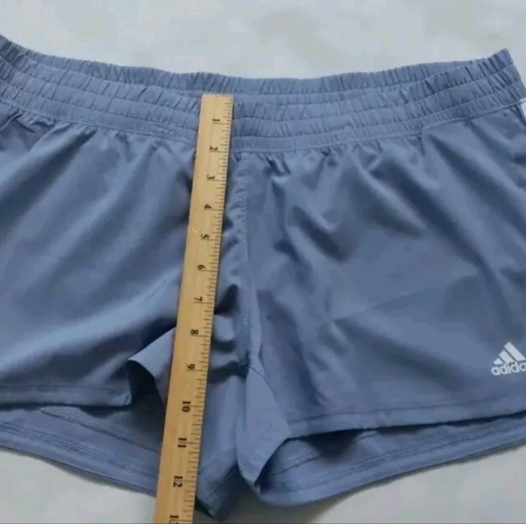 adidas Pacer Training Womens 3-Stripes Heather Woven Shorts Silver Violet Sz L - Picture 3 of 8